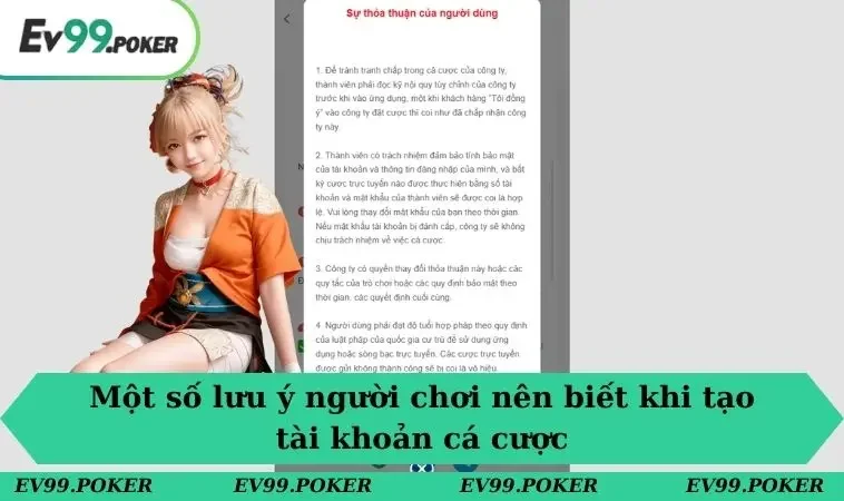 Đăng ký EV99 3 Một số lưu ý người chơi nên biết khi tạo tài khoản cá cược